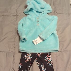 Aqua Fleece Hoodie with Floral Leggings